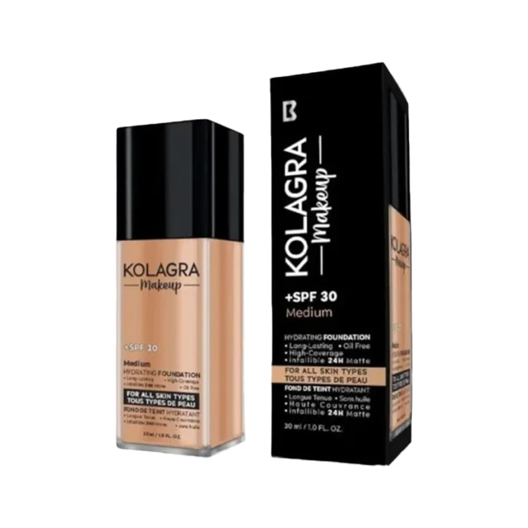 kolagra-makeup-Foundation-SPF30-Medium3-600x600 kolagra makeup Foundation SPF30+ Medium -30ml - Image 1