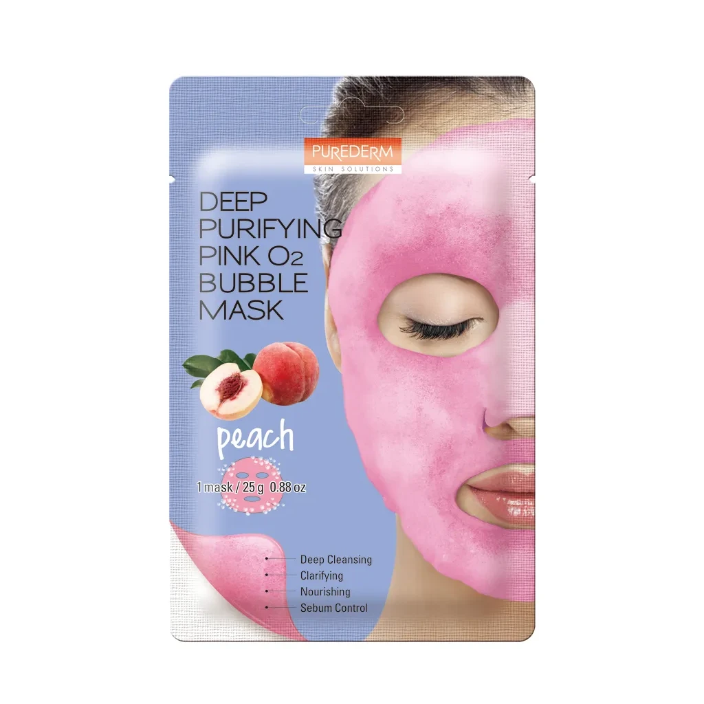 PUREDERM Deep Purifying Pink O2 Bubble Mask Peach 1Pcs