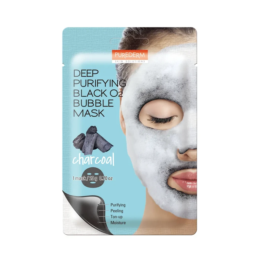 PUREDERM Deep Purifying Black O2 Bubble Mask - Charcoal 1Pcs