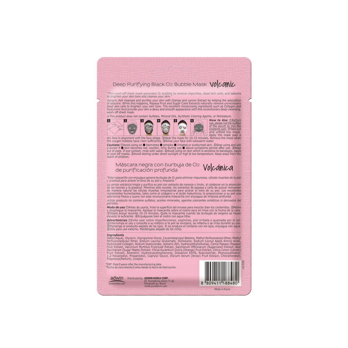 PUREDERM Deep Purifying Black O2 Bubble Mask "Volcanic"