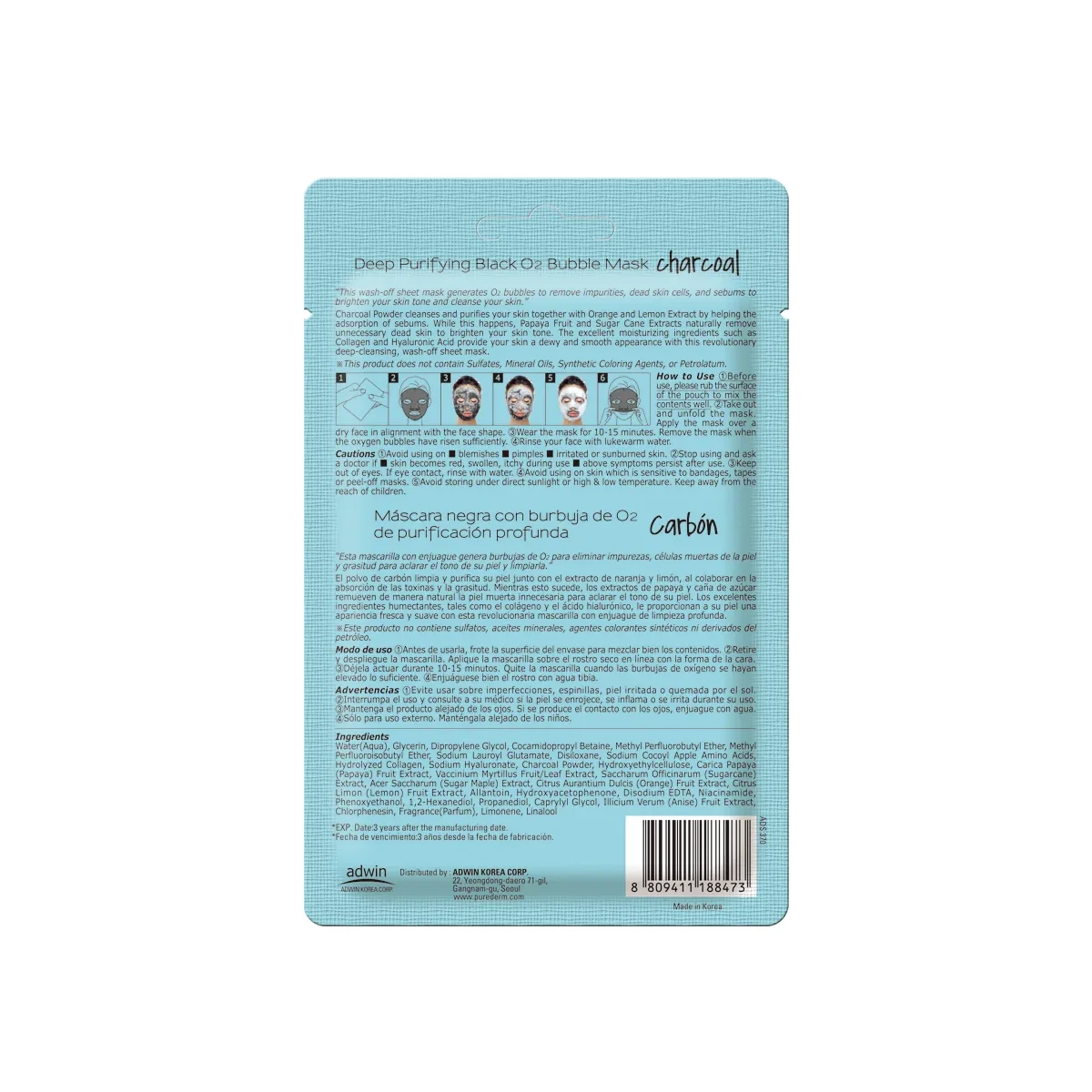 PUREDERM Deep Purifying Black O2 Bubble Mask - Charcoal 1Pcs